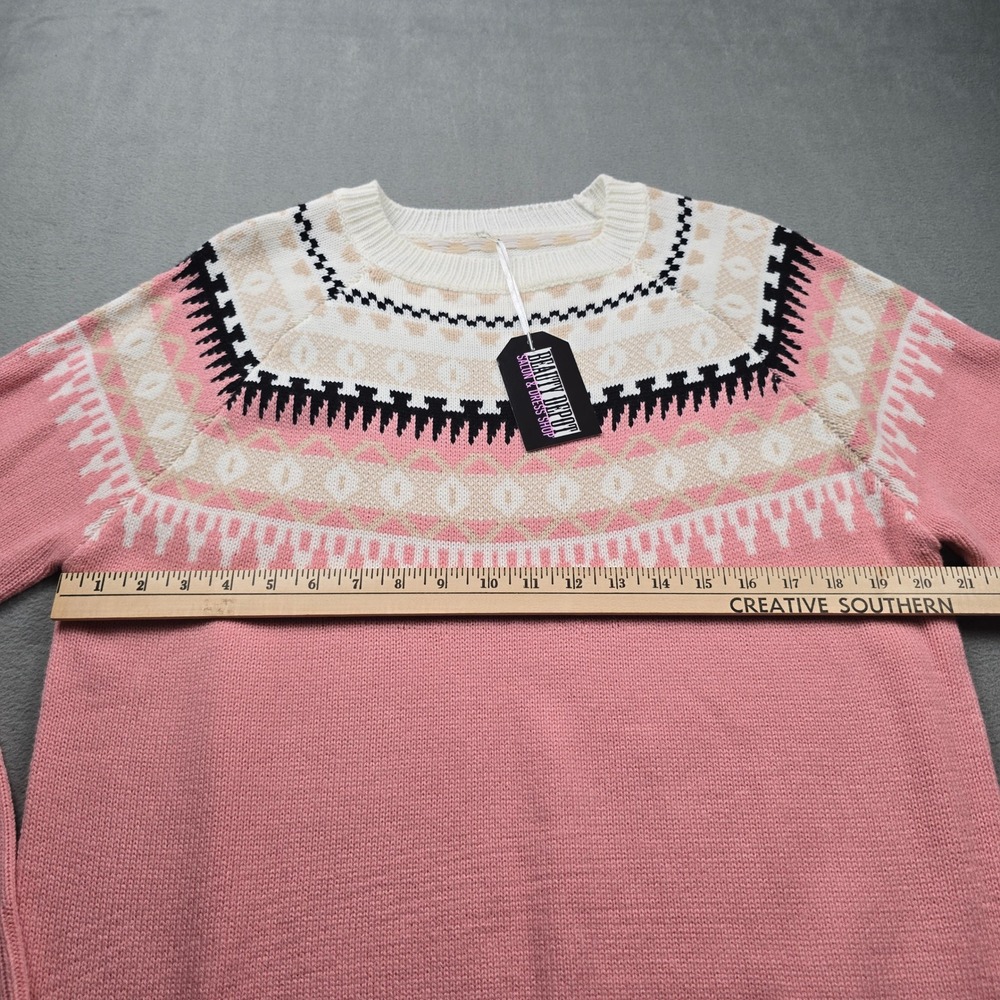 Womens Pink Creme Aztec Print Knit Pullover Sweater Size L New - Picture 4 of 7